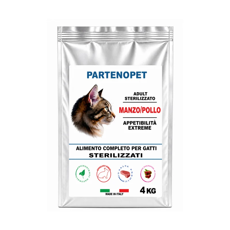 Partenopet Crocchette Gatti Sterilizzati Manzo e Pollo 4 kg
