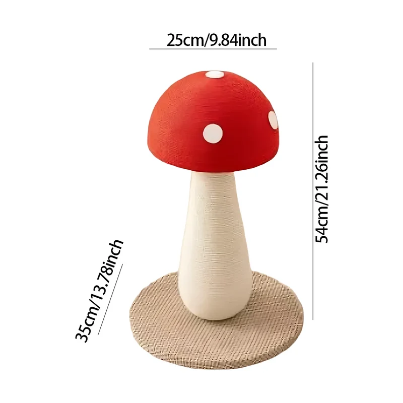 Tiragraffi a Forma di Fungo Rosso – Palo Verticale in Sisal Naturale con Base Rinforzata (54 cm)
