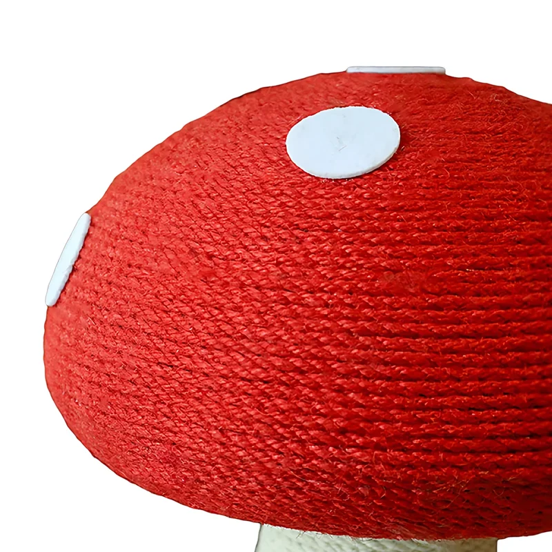Tiragraffi a Forma di Fungo Rosso – Palo Verticale in Sisal Naturale con Base Rinforzata (54 cm)