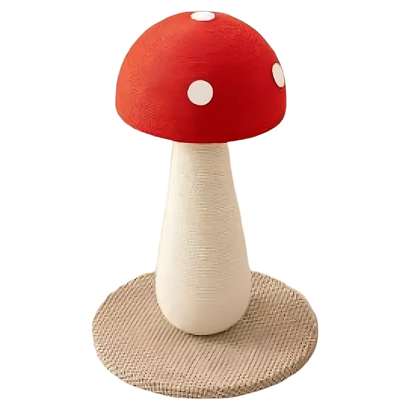 Tiragraffi a Forma di Fungo Rosso – Palo Verticale in Sisal Naturale con Base Rinforzata (54 cm)