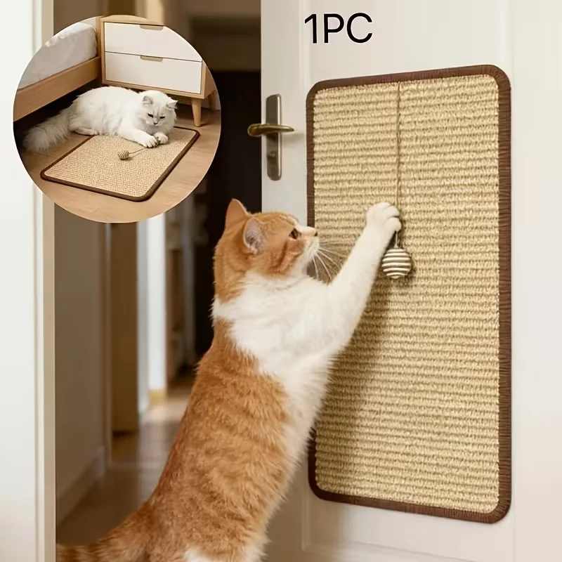 Tiragraffi Verticale Robusto con Pallina Pendente – Protezione Mobili Salvaspazio per Gatti Indoor (Beige)