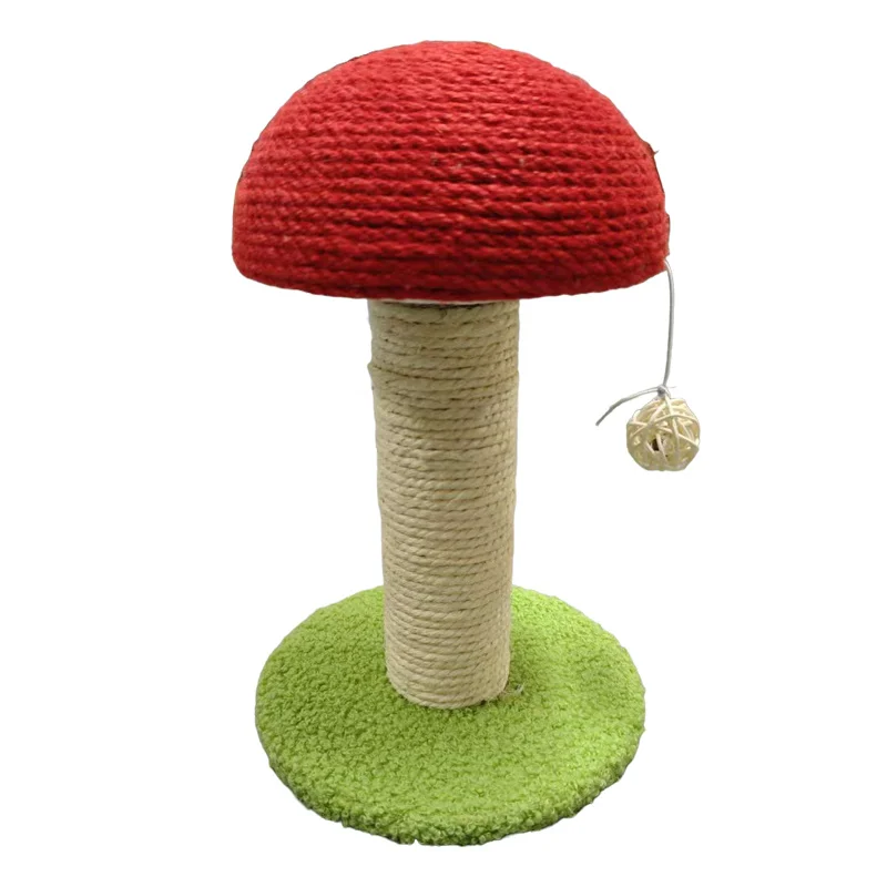 Tiragraffi a Forma di Fungo Rosso – Mini Villa per Gatti con Palo in Sisal e Base Prato con Pom-Pon