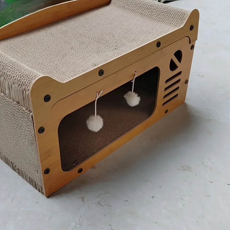 Divano Tiragraffi per Gatti con Nido in Cartone, Colonna in Sisal e Giochi Interattivi (51x26x30 cm)