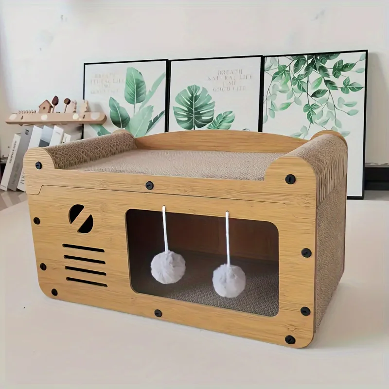 Divano Tiragraffi per Gatti con Nido in Cartone, Colonna in Sisal e Giochi Interattivi (51x26x30 cm)