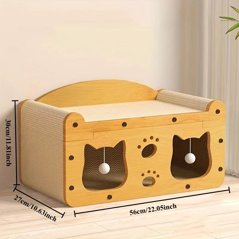 Divano Tiragraffi per Gatti con Nido in Cartone, Colonna in Sisal e Giochi Interattivi (51x26x30 cm)