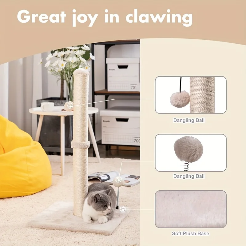 Tiragraffi a Colonna Premium Basic – Postazione in Sisal Naturale con Pallina Pendente per Gatti Indoor