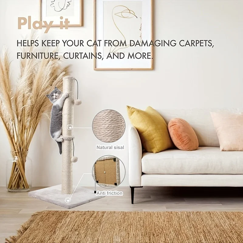 Tiragraffi a Colonna Premium Basic – Postazione in Sisal Naturale con Pallina Pendente per Gatti Indoor