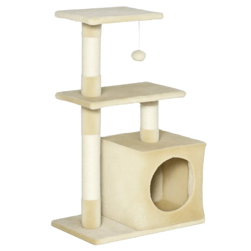 Tiragraffi per Gatti Alto 81,5 cm – Centro Attività con Cuccia, Piattaforme Panoramiche e Giochi Integrati (Beige)