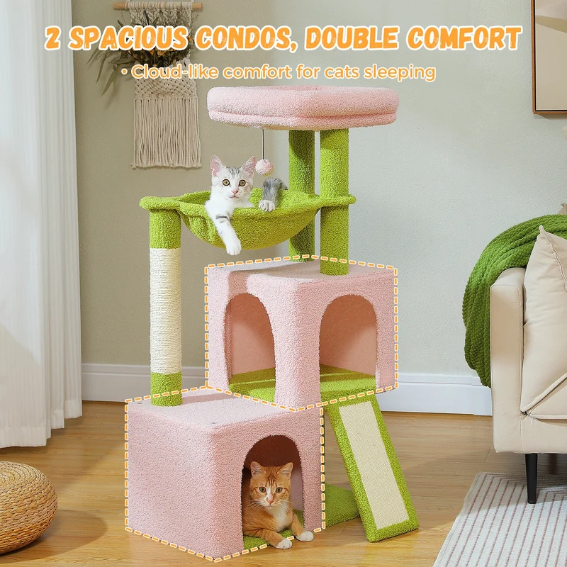 Albero Tiragraffi Professional per Gatti Indoor – Torre Multipiano con Doppia Cuccia, Amaca XL e Rampa Tiragraffi (7 Varianti)