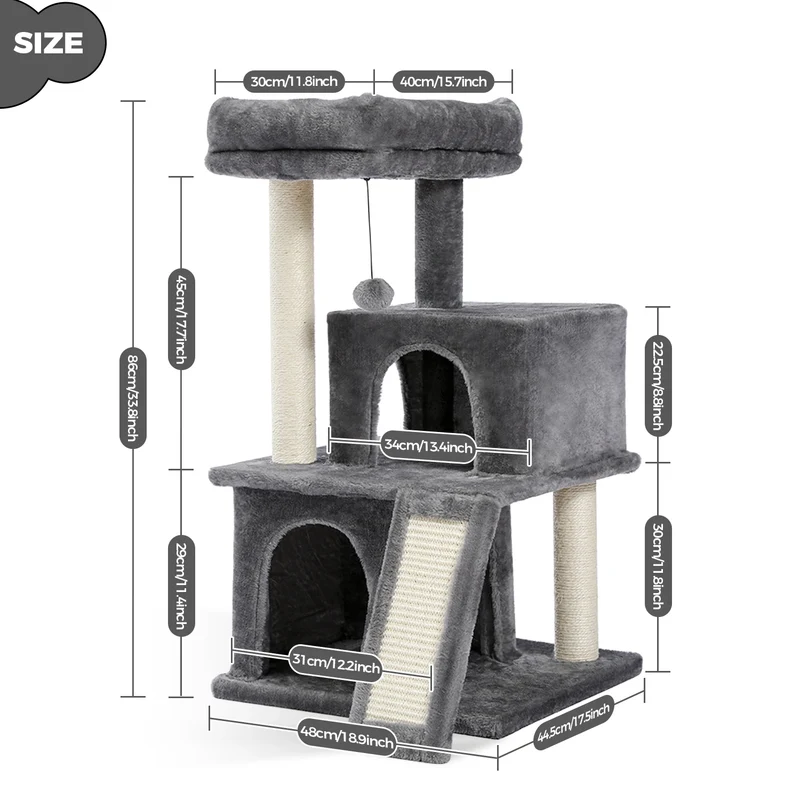 Albero Tiragraffi Professional per Gatti Indoor – Torre Multipiano con Doppia Cuccia, Amaca XL e Rampa Tiragraffi (7 Varianti)