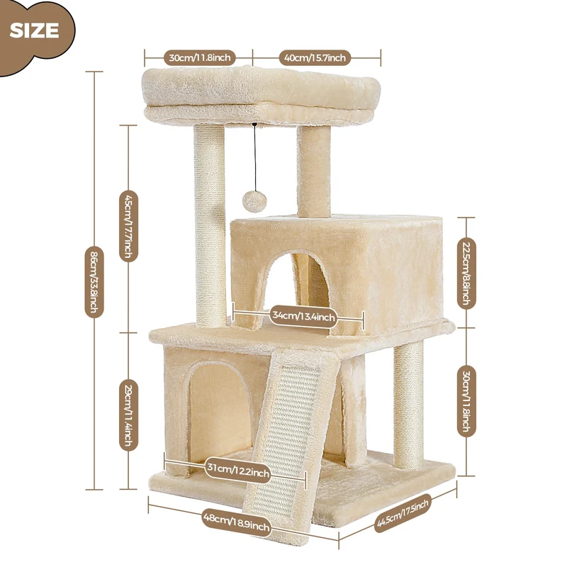 Albero Tiragraffi Professional per Gatti Indoor – Torre Multipiano con Doppia Cuccia, Amaca XL e Rampa Tiragraffi (7 Varianti)