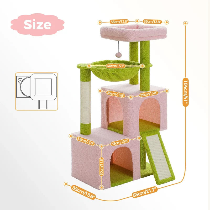 Albero Tiragraffi Professional per Gatti Indoor – Torre Multipiano con Doppia Cuccia, Amaca XL e Rampa Tiragraffi (7 Varianti)