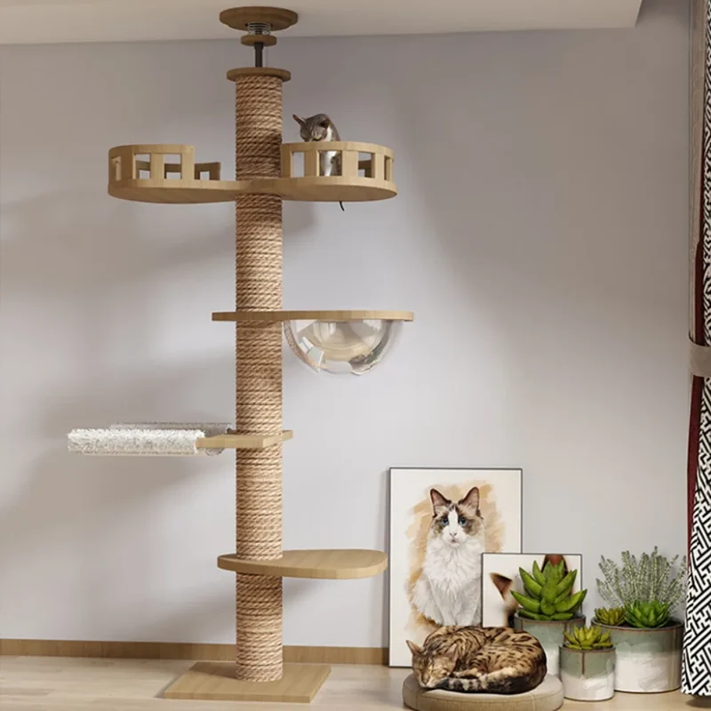 Albero Tiragraffi Cielo-Terra Regolabile – Torre per Gatti Multipiano con Cuccia e Amache (10 Varianti Disponibili)