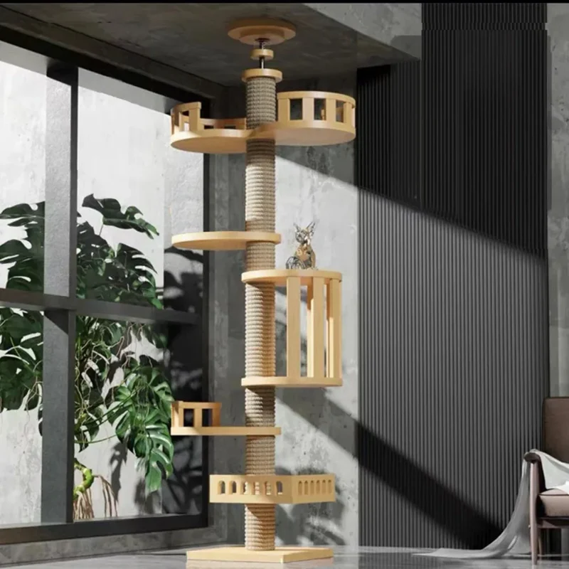 Albero Tiragraffi Cielo-Terra Regolabile – Torre per Gatti Multipiano con Cuccia e Amache (10 Varianti Disponibili)