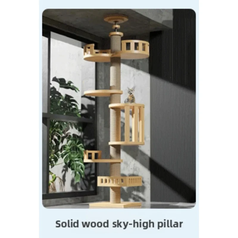 Albero Tiragraffi Cielo-Terra Regolabile – Torre per Gatti Multipiano con Cuccia e Amache (10 Varianti Disponibili)