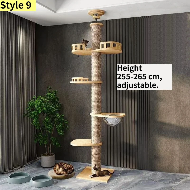 Albero Tiragraffi Cielo-Terra Regolabile – Torre per Gatti Multipiano con Cuccia e Amache (10 Varianti Disponibili)