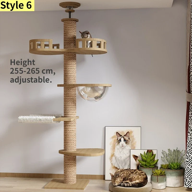 Albero Tiragraffi Cielo-Terra Regolabile – Torre per Gatti Multipiano con Cuccia e Amache (10 Varianti Disponibili)