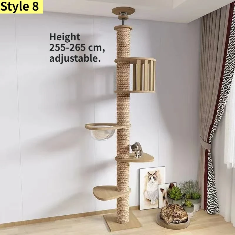 Albero Tiragraffi Cielo-Terra Regolabile – Torre per Gatti Multipiano con Cuccia e Amache (10 Varianti Disponibili)