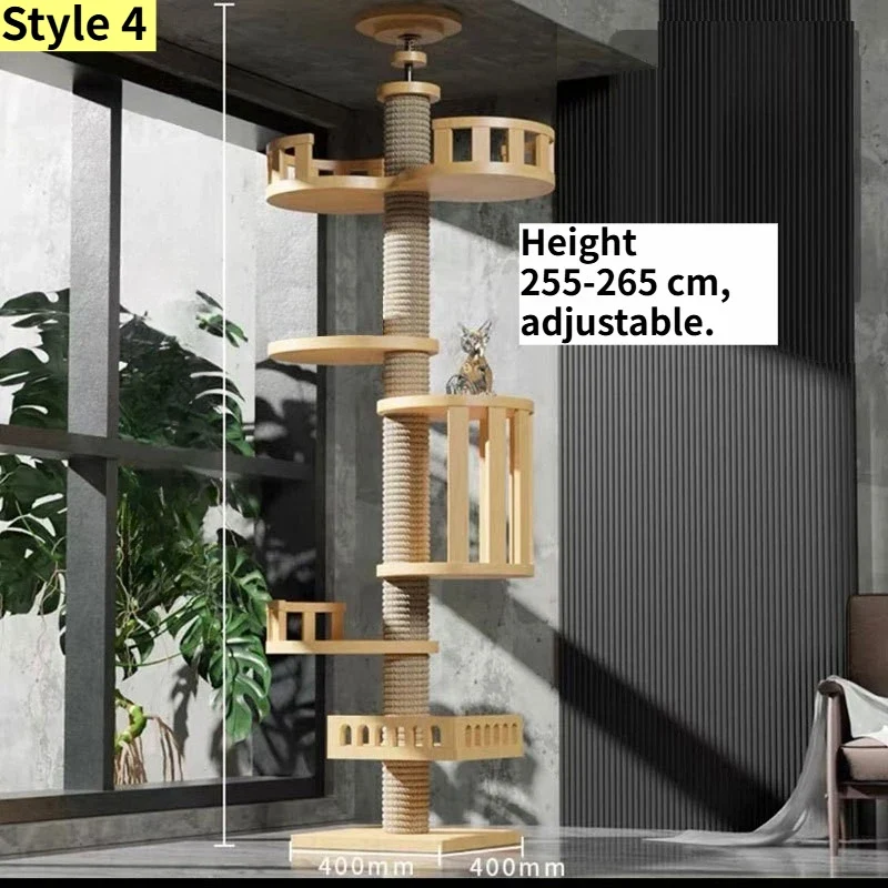 Albero Tiragraffi Cielo-Terra Regolabile – Torre per Gatti Multipiano con Cuccia e Amache (10 Varianti Disponibili)