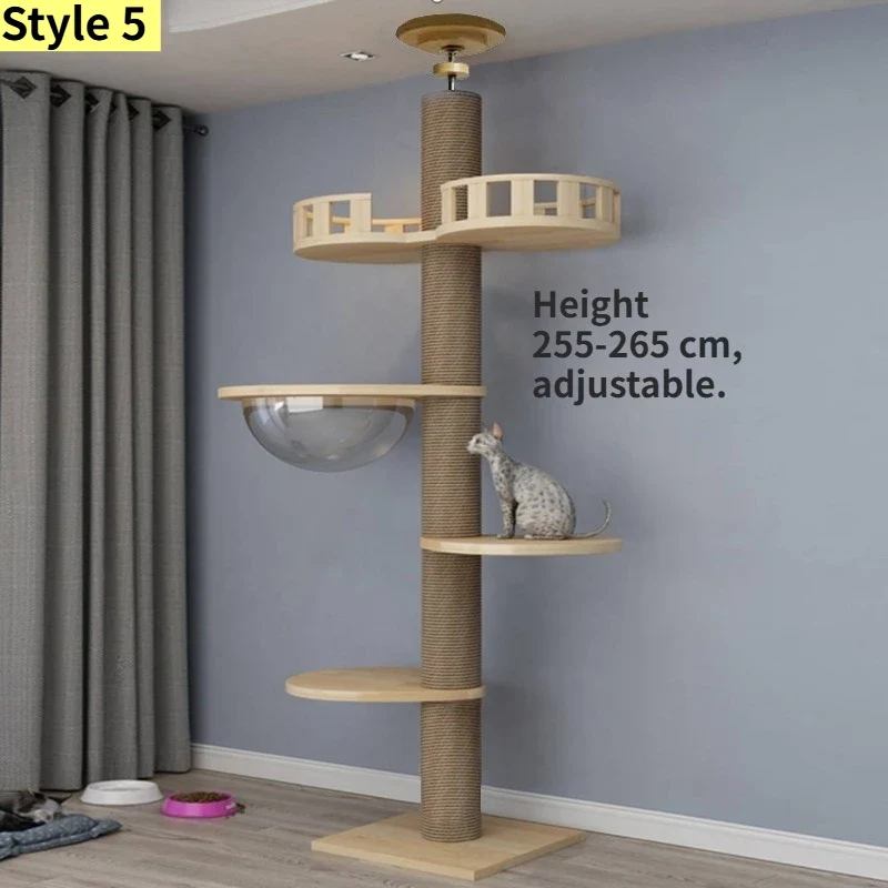 Albero Tiragraffi Cielo-Terra Regolabile – Torre per Gatti Multipiano con Cuccia e Amache (10 Varianti Disponibili)