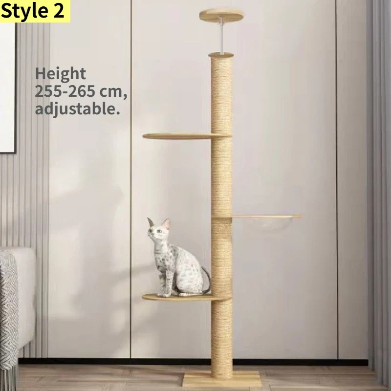 Albero Tiragraffi Cielo-Terra Regolabile – Torre per Gatti Multipiano con Cuccia e Amache (10 Varianti Disponibili)