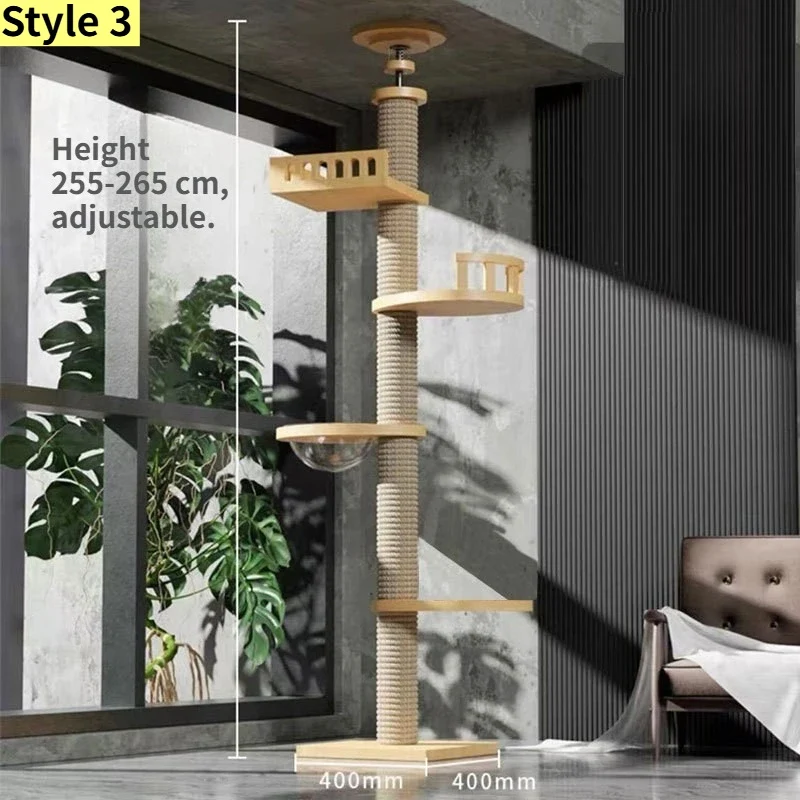 Albero Tiragraffi Cielo-Terra Regolabile – Torre per Gatti Multipiano con Cuccia e Amache (10 Varianti Disponibili)