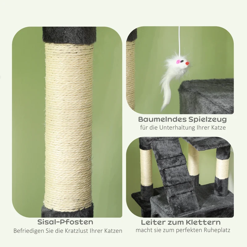 Tiragraffi XL per Gatti - Albero Tiragraffi 173 cm con 2 Casette, Piattaforme Panoramiche e Giochi