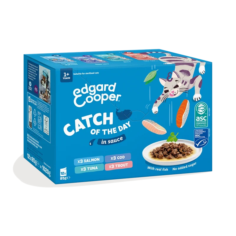 Edgard & Cooper Umido Gatto Multipack BOCCONCINI IN SALSA Pescato del giorno 12x85 gr