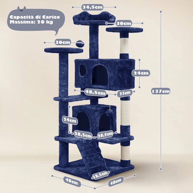 Albero Tiragraffi Multilivello con Cuscini, Cucce e Giochi | S / M / L