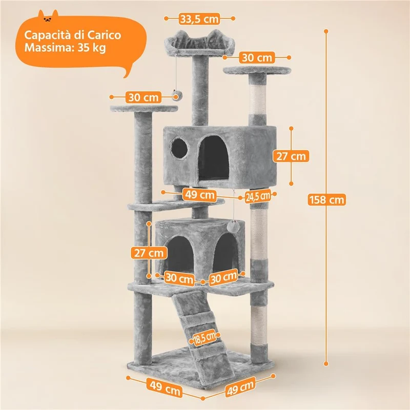 Albero Tiragraffi Multilivello con Cuscini, Cucce e Giochi | S / M / L