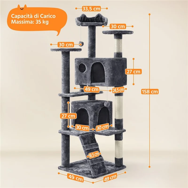 Albero Tiragraffi Multilivello con Cuscini, Cucce e Giochi | S / M / L