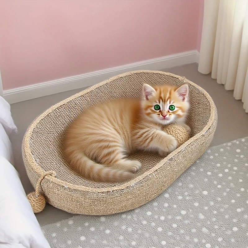 Tiragraffi in Juta per Gatti con Pallina | Cuccia e Gioco 57x36cm