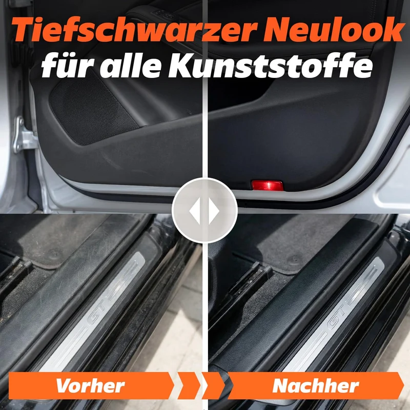 Kit rinnovante per plastiche auto [include panno in microfibra] - Cura delle plastiche per esterni e interni auto - Effetto nero intenso istantaneo ed eccellente protezione UV - Protezione contro lo sbiadimento - 250 ml