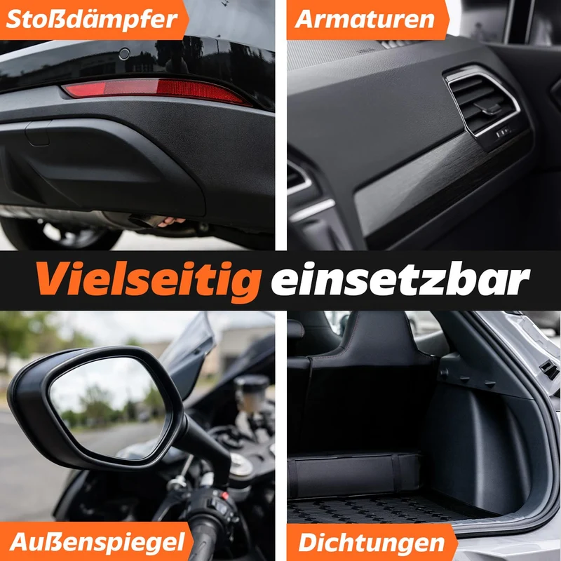 Kit rinnovante per plastiche auto [include panno in microfibra] - Cura delle plastiche per esterni e interni auto - Effetto nero intenso istantaneo ed eccellente protezione UV - Protezione contro lo sbiadimento - 250 ml