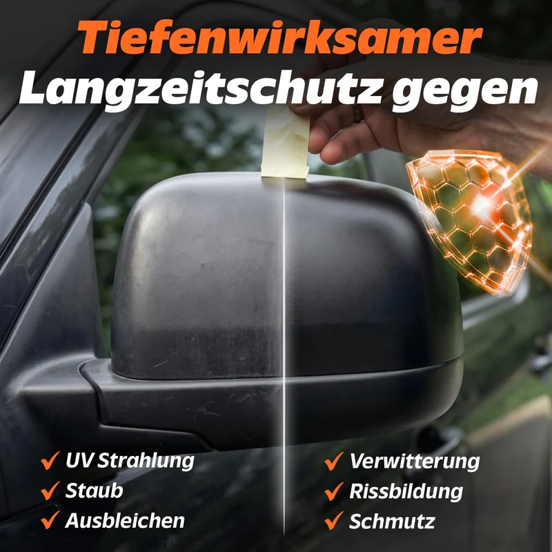 Kit rinnovante per plastiche auto [include panno in microfibra] - Cura delle plastiche per esterni e interni auto - Effetto nero intenso istantaneo ed eccellente protezione UV - Protezione contro lo sbiadimento - 250 ml