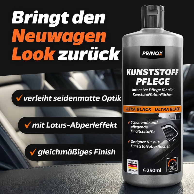 Kit rinnovante per plastiche auto [include panno in microfibra] - Cura delle plastiche per esterni e interni auto - Effetto nero intenso istantaneo ed eccellente protezione UV - Protezione contro lo sbiadimento - 250 ml