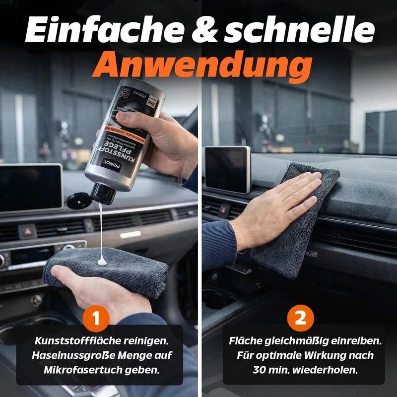 Kit rinnovante per plastiche auto [include panno in microfibra] - Cura delle plastiche per esterni e interni auto - Effetto nero intenso istantaneo ed eccellente protezione UV - Protezione contro lo sbiadimento - 250 ml