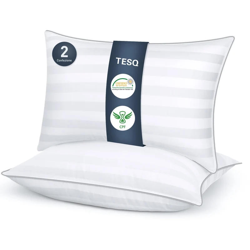 TESQ Cuscini Letto 50x70 cm Set di 2 Cuscino Morbidi e Confortevoli, Qualità Alberghiera di Lusso, Traspiranti e Anallergici, Ideali per Chi Dorme di Lato, sulla Schiena e a Pancia in Giù, Lavabili