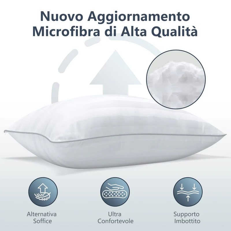 TESQ Cuscini Letto 50x70 cm Set di 2 Cuscino Morbidi e Confortevoli, Qualità Alberghiera di Lusso, Traspiranti e Anallergici, Ideali per Chi Dorme di Lato, sulla Schiena e a Pancia in Giù, Lavabili