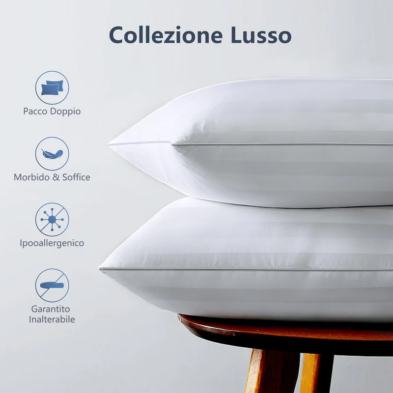 TESQ Cuscini Letto 50x70 cm Set di 2 Cuscino Morbidi e Confortevoli, Qualità Alberghiera di Lusso, Traspiranti e Anallergici, Ideali per Chi Dorme di Lato, sulla Schiena e a Pancia in Giù, Lavabili