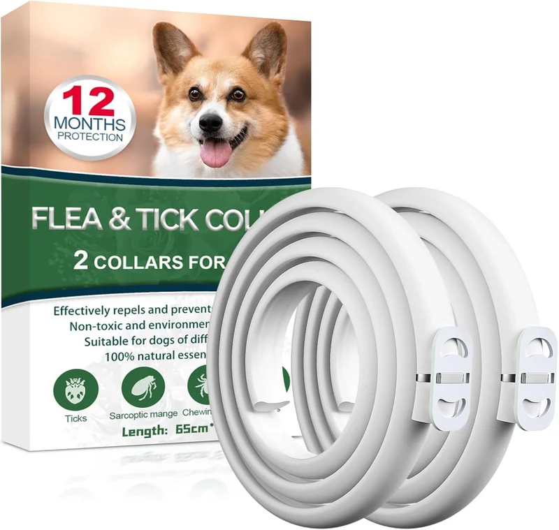 Collare Antiparassitario per Cani, Antiparassitario Collare Antipulci cane per Tutti i Tipi di Cani, Regolabile Impermeabile, 12 Mesi di Efficacia Protezione, 65cm Taglia Unica (2, 65cm*2)