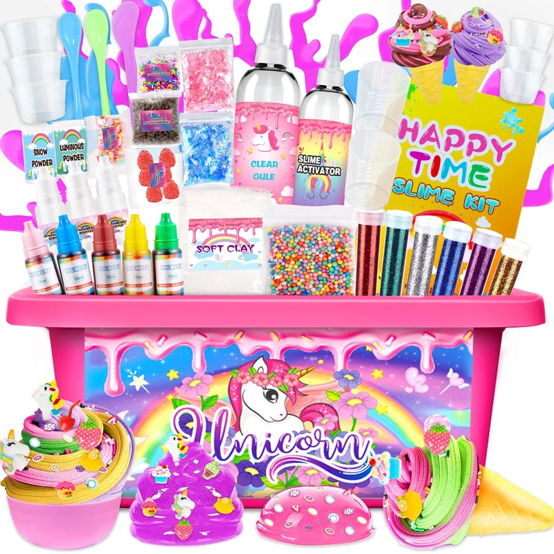 VIPNAJI Kit Slime Fluffy per Ragazze - Unicorn Slime Kit Completo per Fare Slime di Gelato, Fluffy, di Burro, Nuvola e Schiuma. Regalo per Bambina DIY, Fai da Te Fluffy Slime