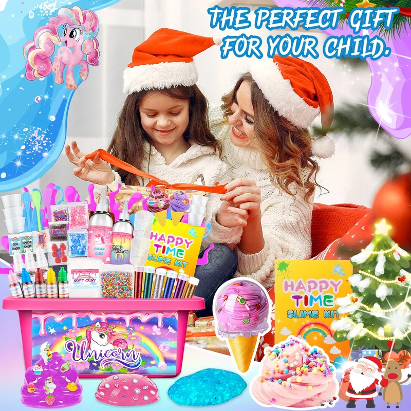 VIPNAJI Kit Slime Fluffy per Ragazze - Unicorn Slime Kit Completo per Fare Slime di Gelato, Fluffy, di Burro, Nuvola e Schiuma. Regalo per Bambina DIY, Fai da Te Fluffy Slime