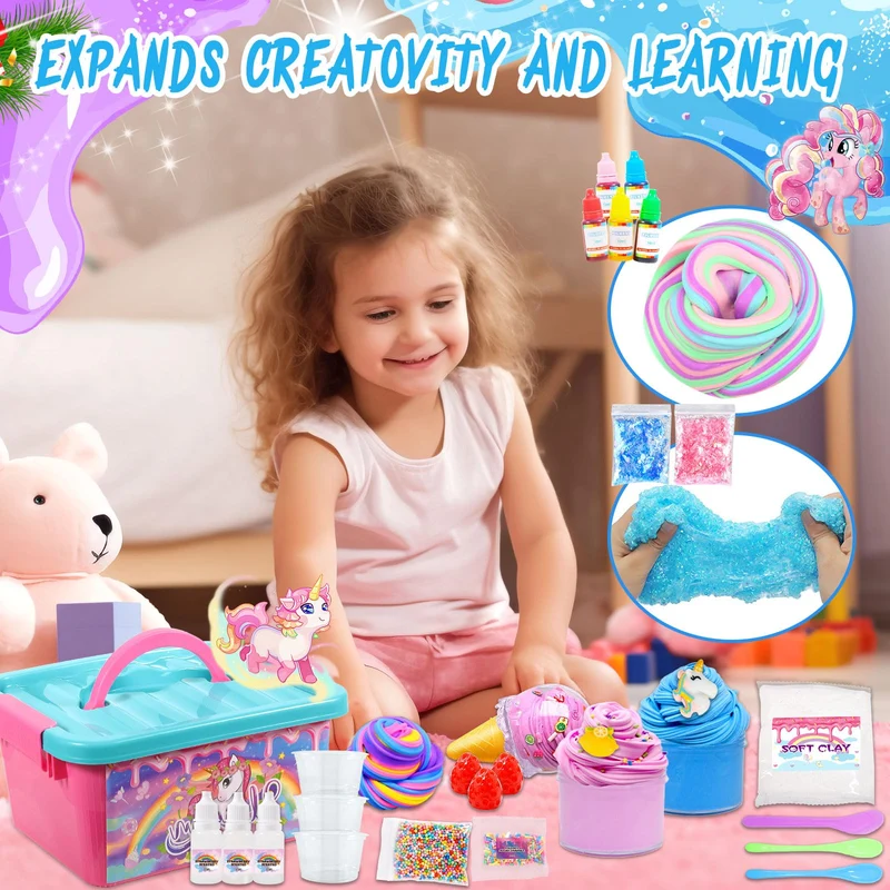VIPNAJI Kit Slime Fluffy per Ragazze - Unicorn Slime Kit Completo per Fare Slime di Gelato, Fluffy, di Burro, Nuvola e Schiuma. Regalo per Bambina DIY, Fai da Te Fluffy Slime