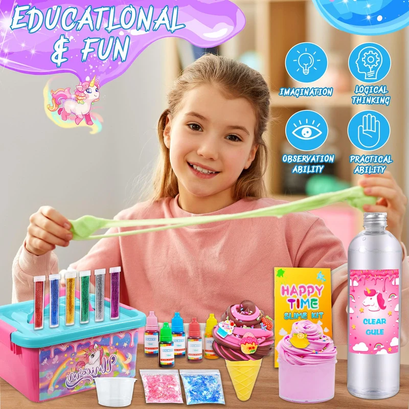 VIPNAJI Kit Slime Fluffy per Ragazze - Unicorn Slime Kit Completo per Fare Slime di Gelato, Fluffy, di Burro, Nuvola e Schiuma. Regalo per Bambina DIY, Fai da Te Fluffy Slime