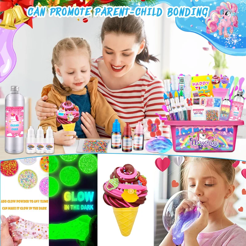 VIPNAJI Kit Slime Fluffy per Ragazze - Unicorn Slime Kit Completo per Fare Slime di Gelato, Fluffy, di Burro, Nuvola e Schiuma. Regalo per Bambina DIY, Fai da Te Fluffy Slime