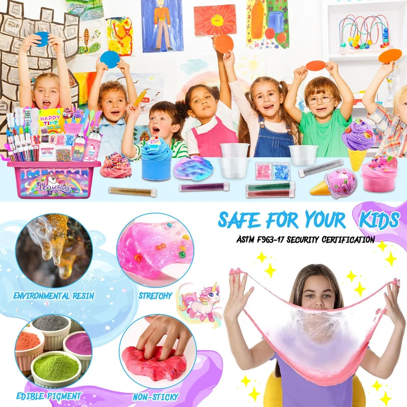 VIPNAJI Kit Slime Fluffy per Ragazze - Unicorn Slime Kit Completo per Fare Slime di Gelato, Fluffy, di Burro, Nuvola e Schiuma. Regalo per Bambina DIY, Fai da Te Fluffy Slime
