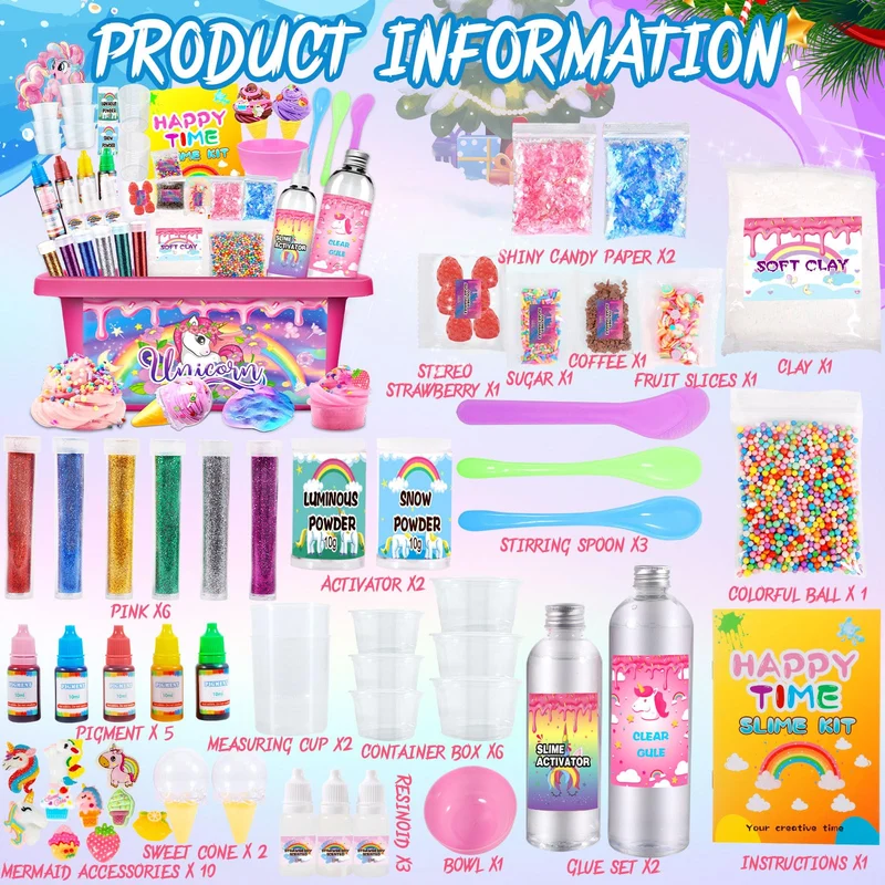 VIPNAJI Kit Slime Fluffy per Ragazze - Unicorn Slime Kit Completo per Fare Slime di Gelato, Fluffy, di Burro, Nuvola e Schiuma. Regalo per Bambina DIY, Fai da Te Fluffy Slime