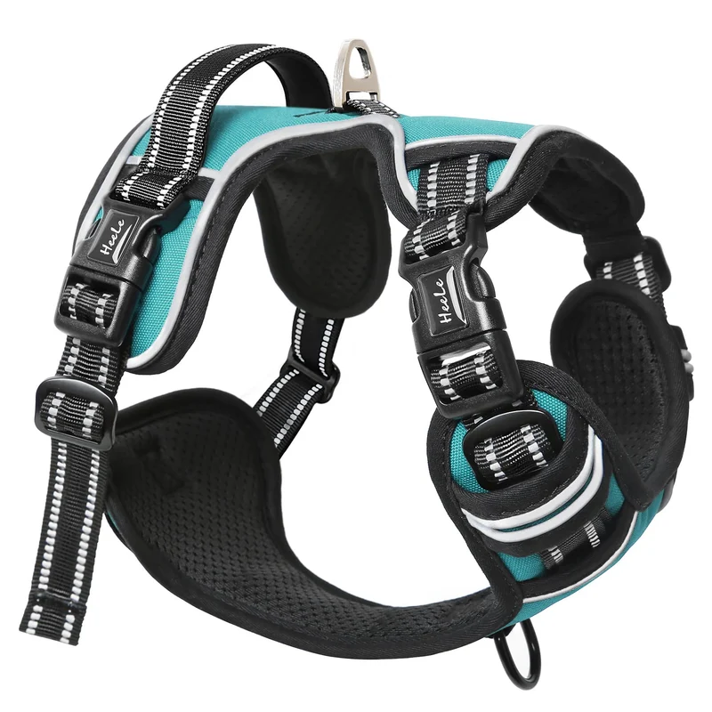 HEELE Pettorina Cane, Imbracatura Sganciata Rapido dal Collo, Pettorina Anti-tiro Riflettente e Regolabile con Maniglia Comoda, Morbida e Imbottita per Cani Piccola Media Grande, Turchese XL