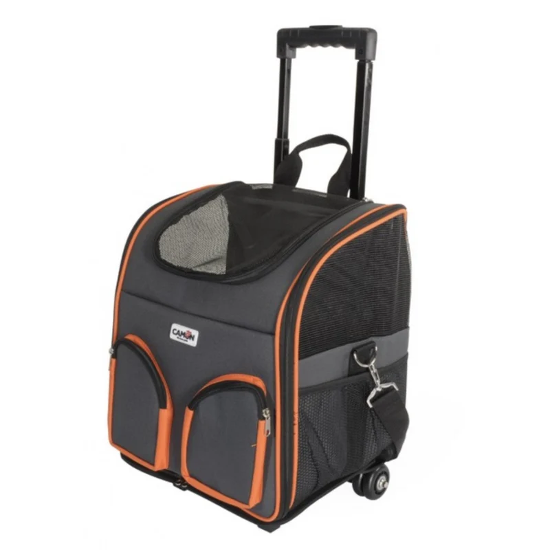 CAMON Trasportino Trolley Arancio/Grigio | Per Cani e Gatti | con Tasche Porta Accessori